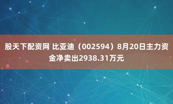 股天下配资网 比亚迪（002594）8月20日主力资金净卖出2938.31万元